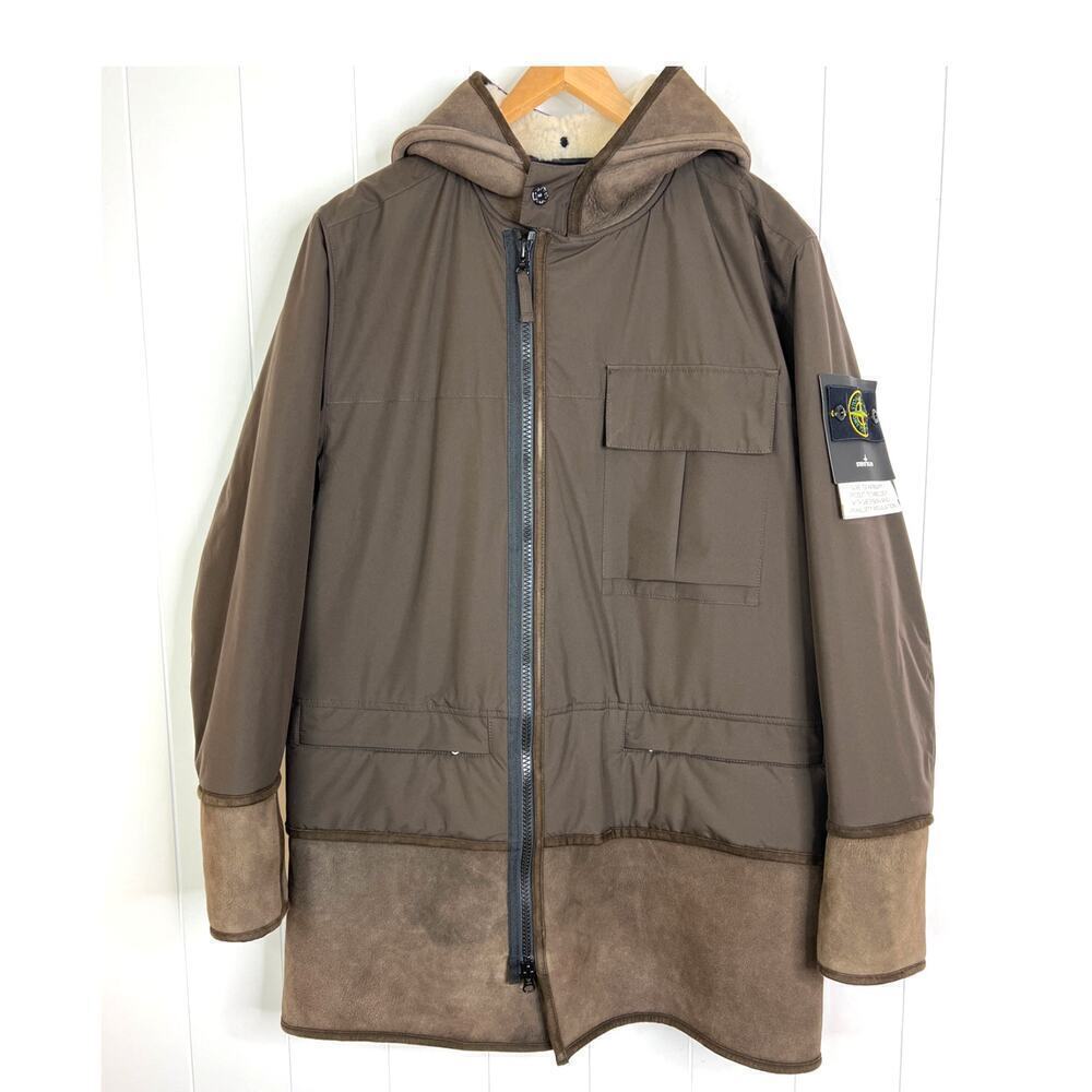 Stone Island Men's SZ Med Brown Primaloft Insulation‎ Shearling GoreTex Coat NWT